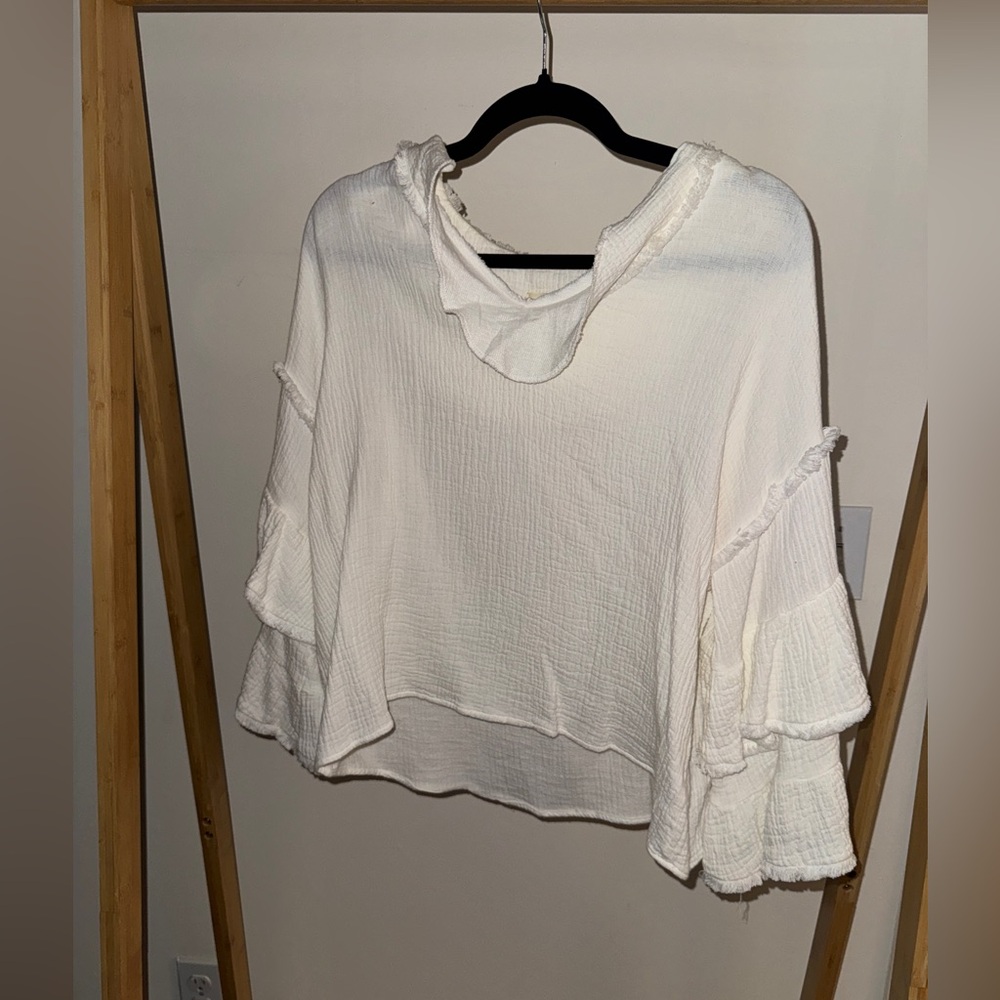 J.O.A. Cream Ruffled Women's Hoodie
